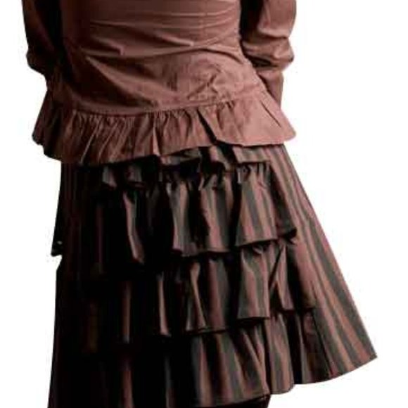 New Ruffle and Stripe Skirt Brown Black Gothic Victorian Steampunk S L - Picture 6 of 9